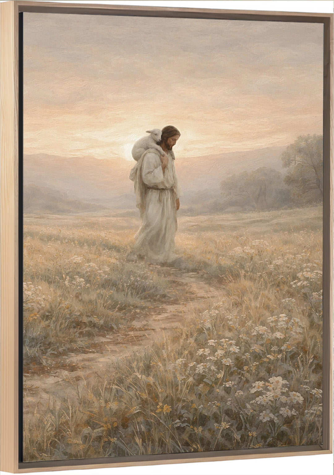 Along the Narrow Path - Light Wood Framed Vertical Canvas