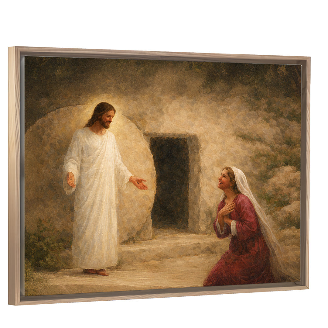 At The Tomb - Light Wood Framed Canvas