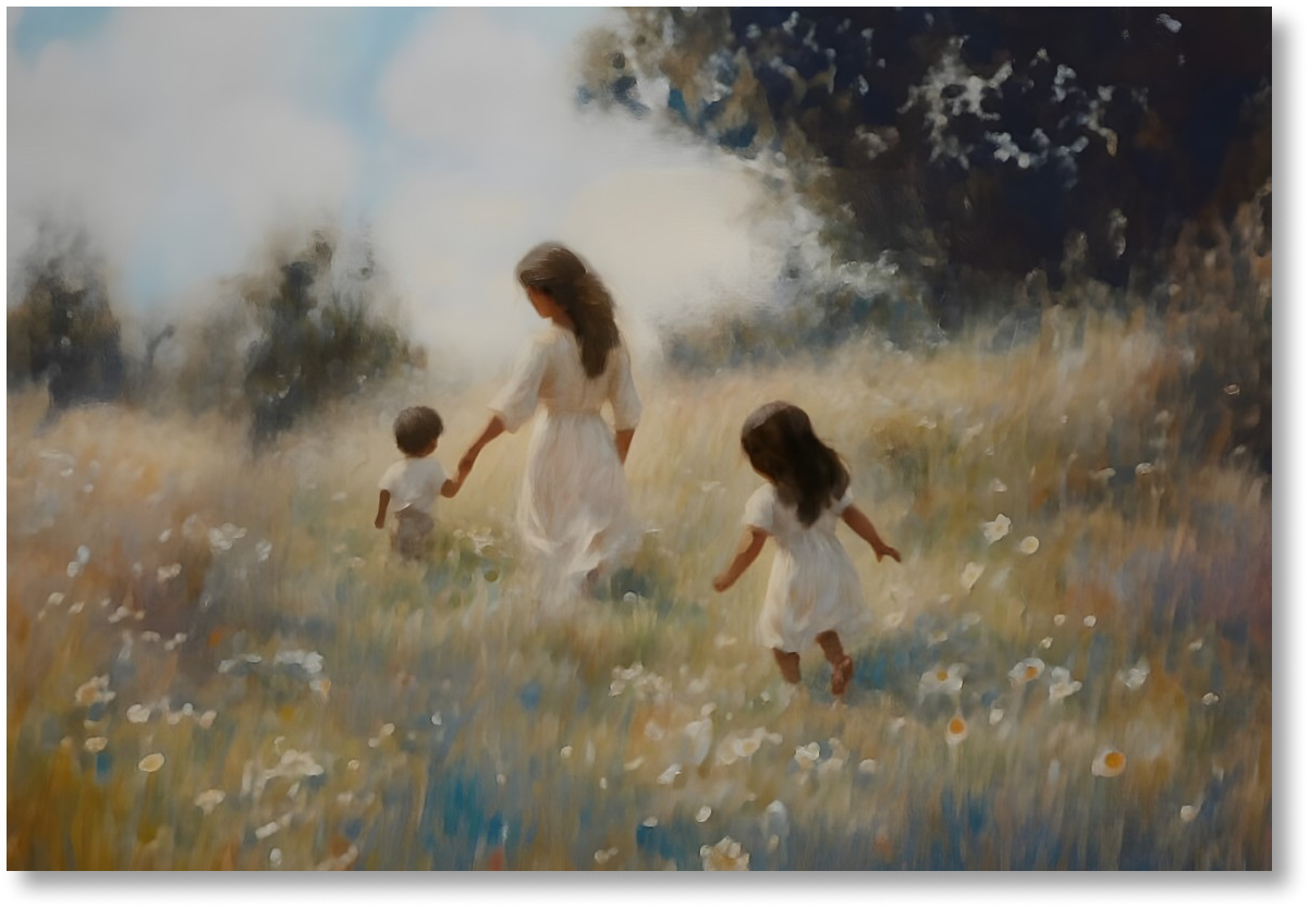 Mommy and Me, 2 Black Hair - Print