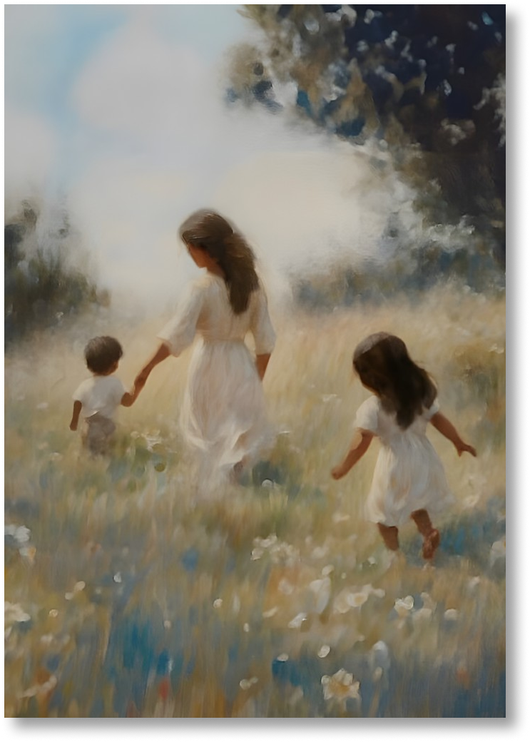 Mommy and Me, 2 Black Hair - Print