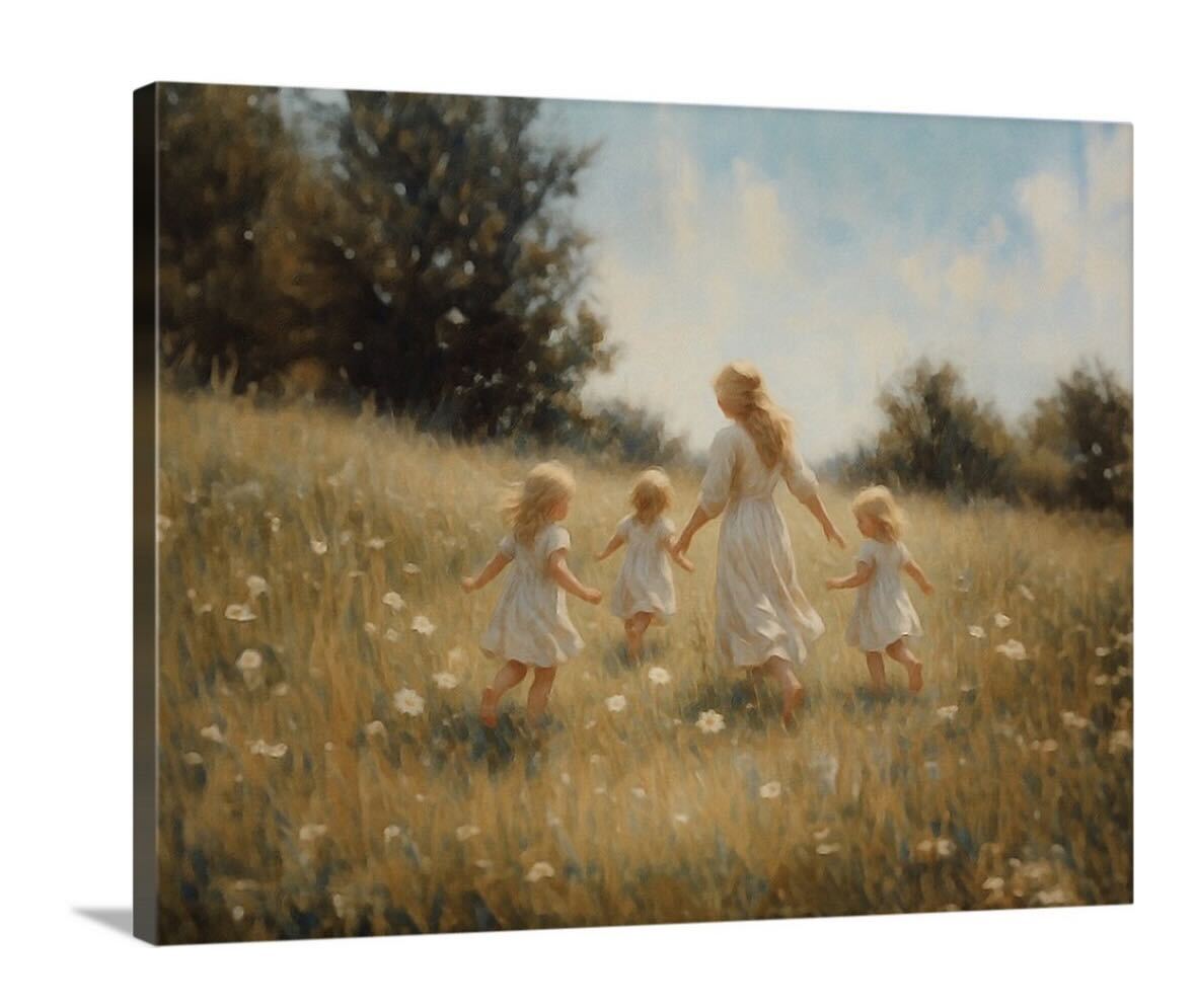 Mommy and Me, 3 Blonde Girls - Canvas