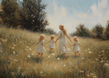 Mommy and Me, 3 Blonde Girls - Canvas