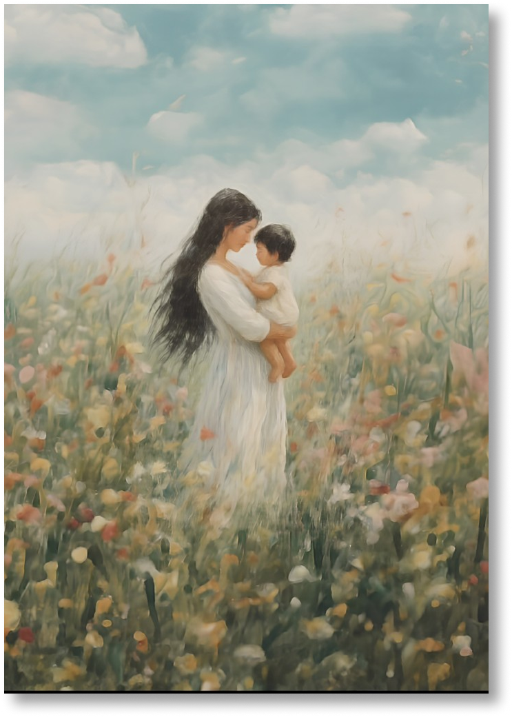 Mommy and Me, Long Black Hair - Print