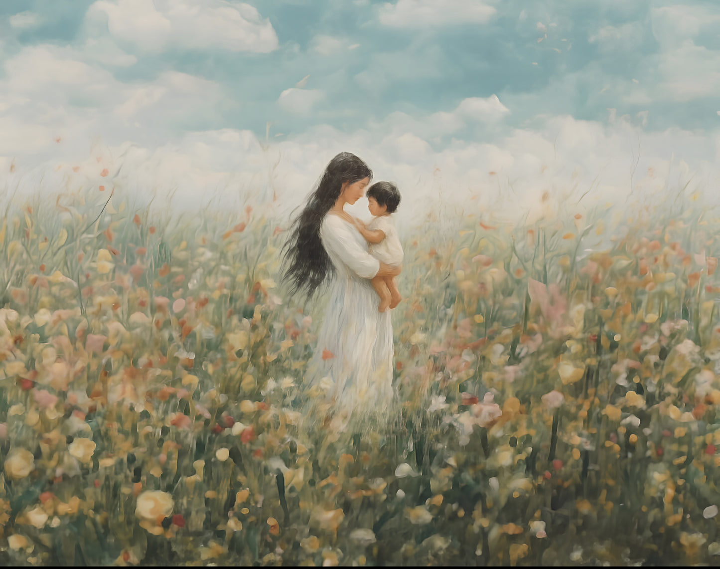 Mommy and Me, Long Black Hair - Canvas